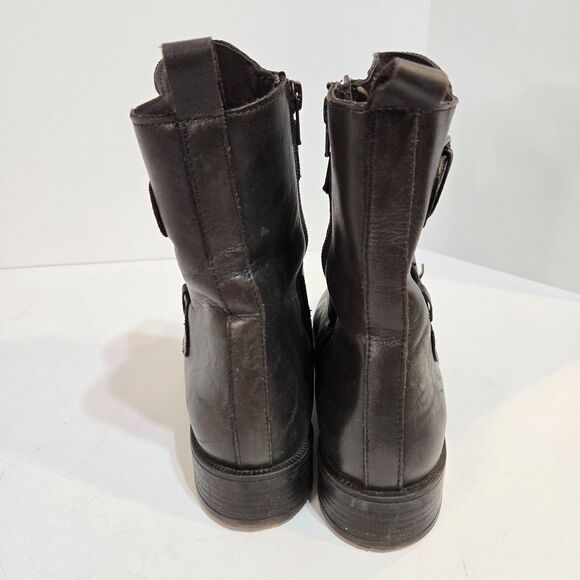 Emanuele Crasto Womens 38/7.5 Moto Boots Double Buckle Dark Brown Leather Italy - Picture 5 of 10